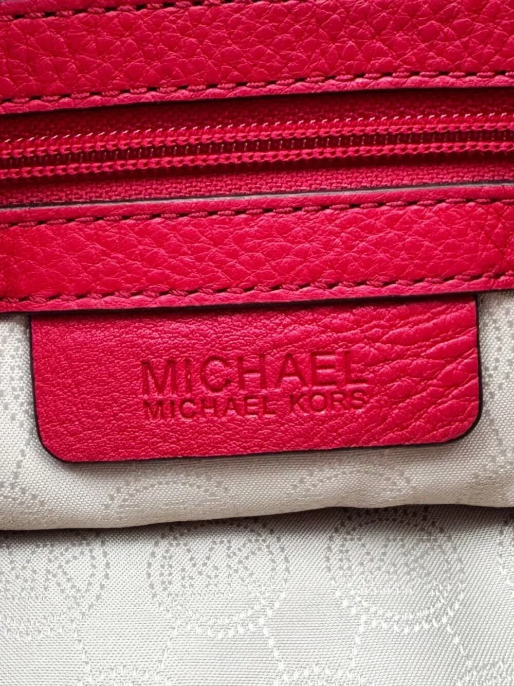 Michael Kors Red Leather Chain Shoulder Bag Gold Tone MK Charm Tote